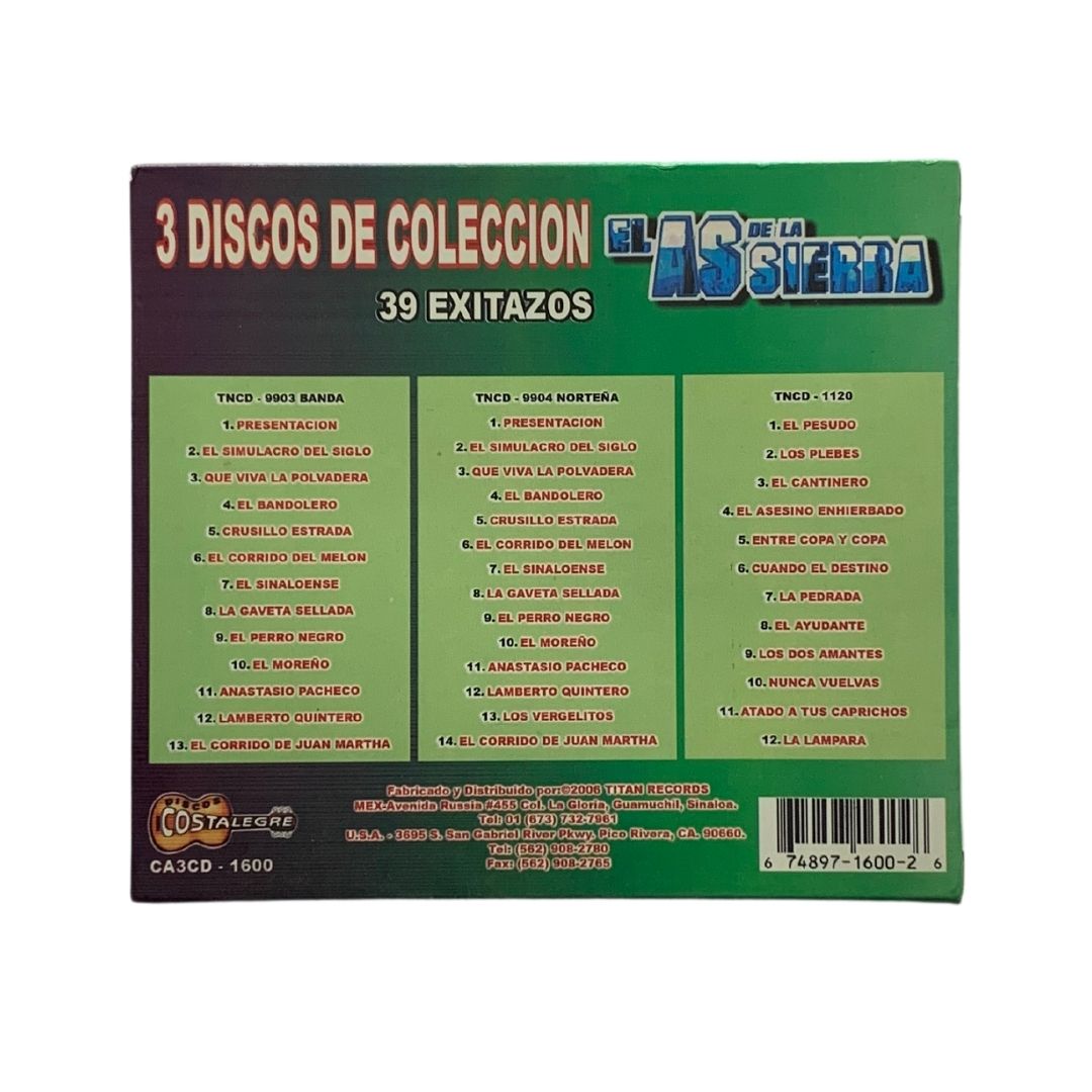 CD Triple El As de la Sierra 39 Exitazos Coleccion De Exitos